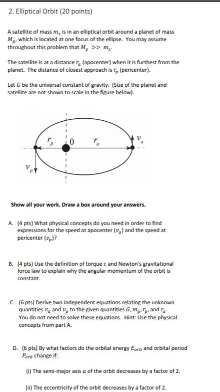 Solved 2. Elliptical Orbit (20 points) A satellite of mass | Chegg.com