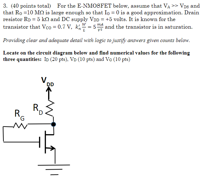 Solved 3. (40 points total) For the E-NMOSFET below, assume | Chegg.com