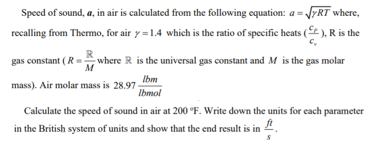 Solved Speed of sound, a, in air is calculated from the | Chegg.com