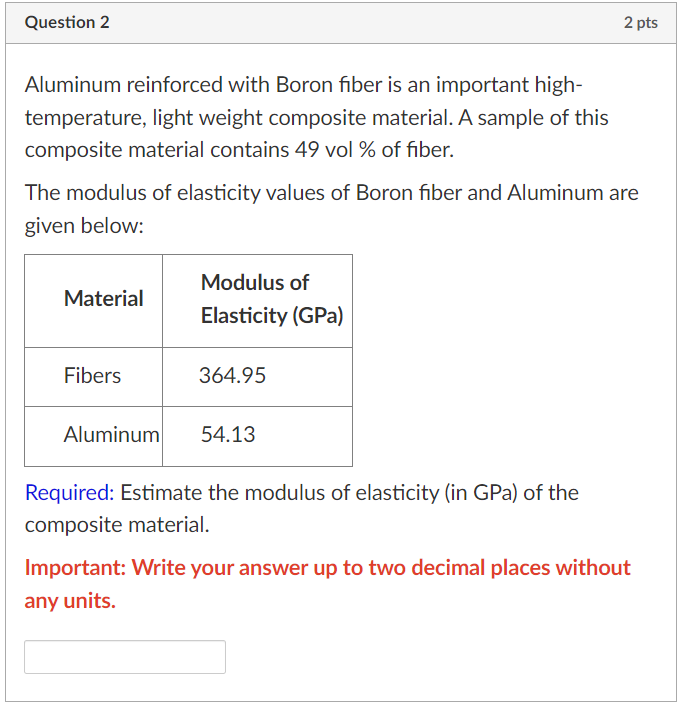 Solved Aluminum reinforced with Boron fiber is an important