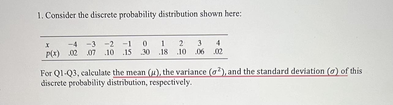 calculate mean of discrete probability distribution