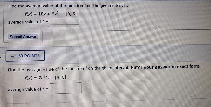 Solved Find The Average Value Of The Function F On The Given | Chegg.com