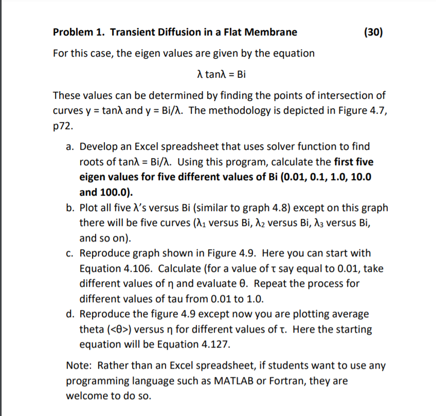 Problem 1. Transient Diffusion in a Flat Membrane | Chegg.com