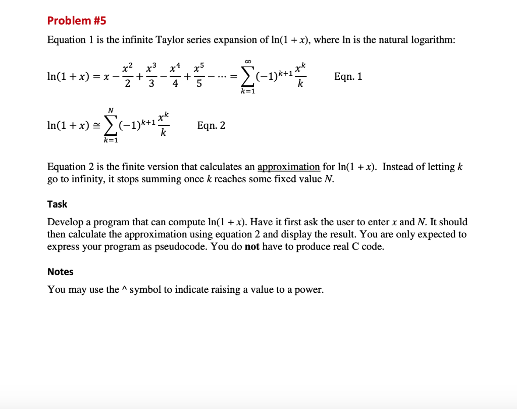 Problem #5 Equation 1 is the infinite Taylor series | Chegg.com