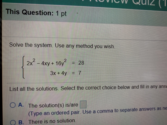 Solved This Question: 1 pt Solve the system. Use any method | Chegg.com