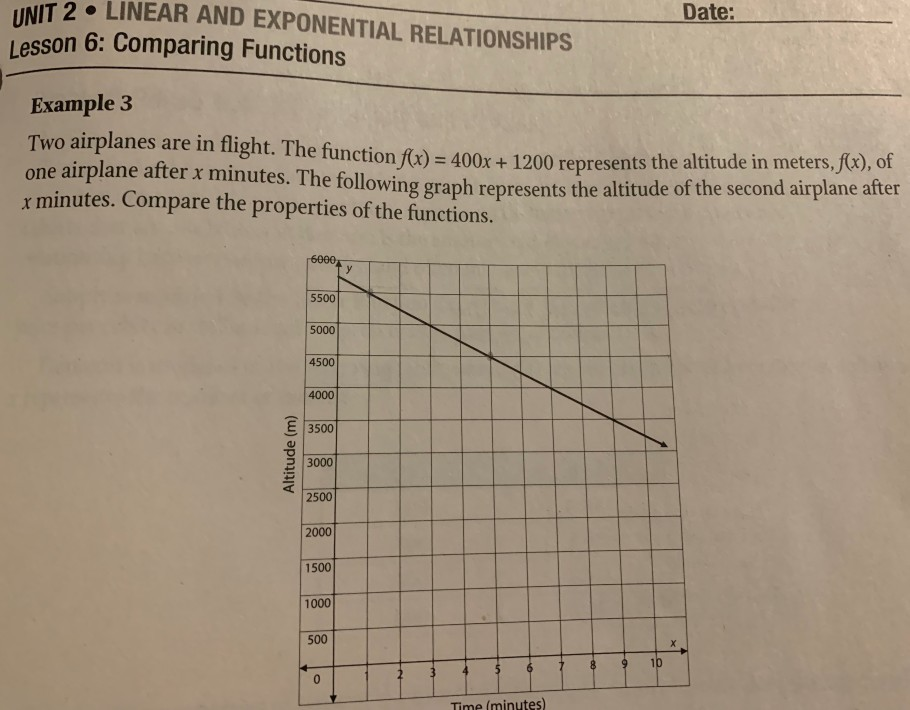 Solved UNIT 2 LINEAR AND EXPONENTIAL RELATIONSHIPS Date: | Chegg.com