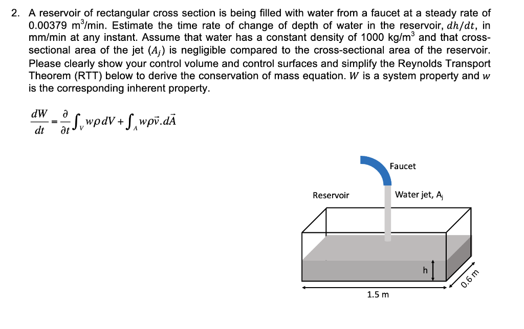 Solved 2. A Reservoir Of Rectangular Cross Section Is Being | Chegg.com