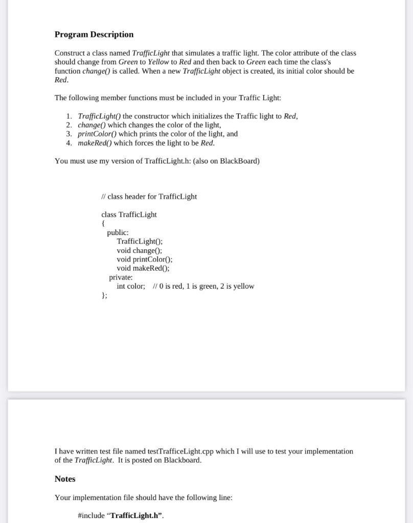 Solved Program Description Construct a class named Traffic | Chegg.com