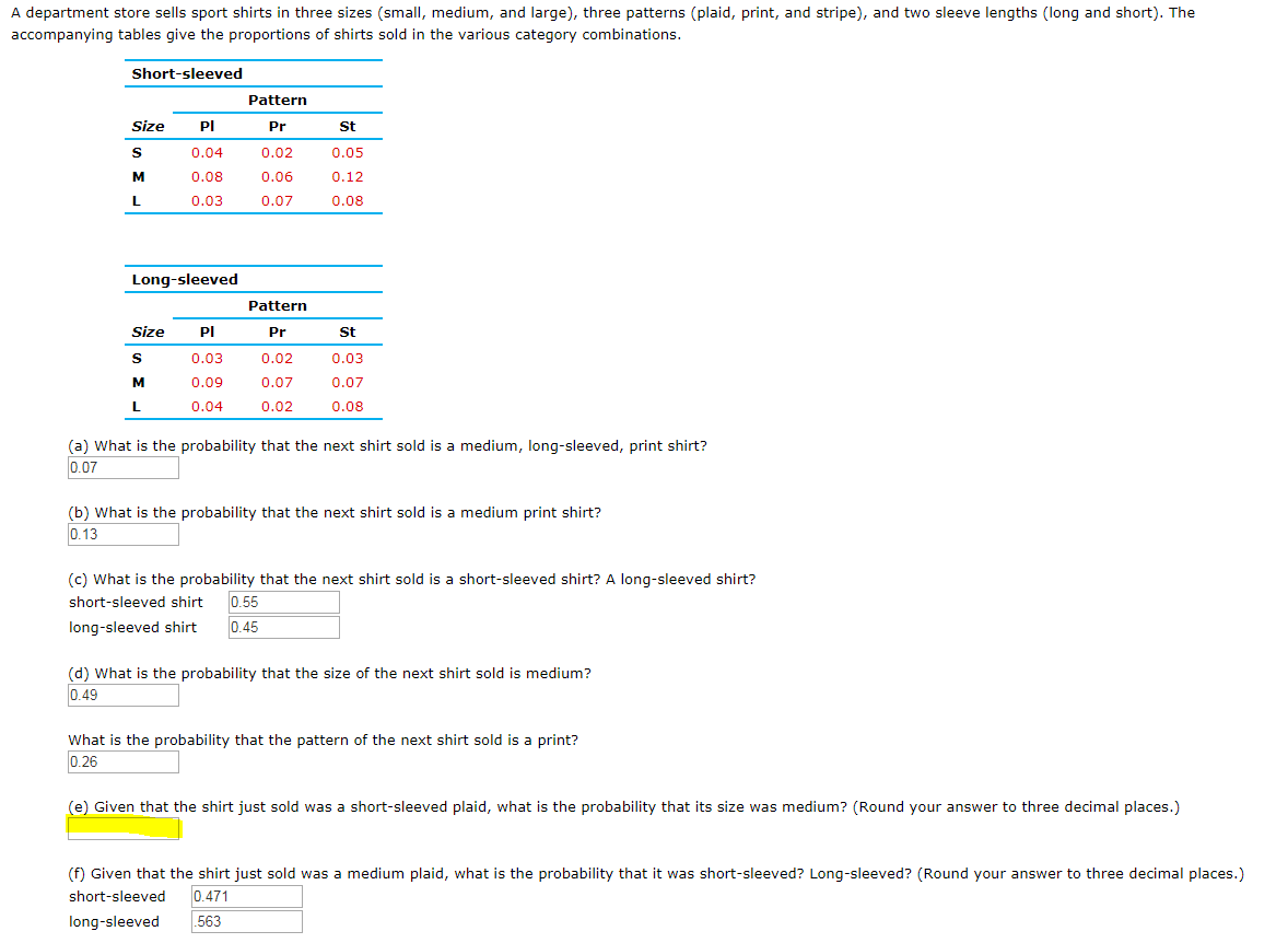 Solved A department store sells sport shirts in three sizes