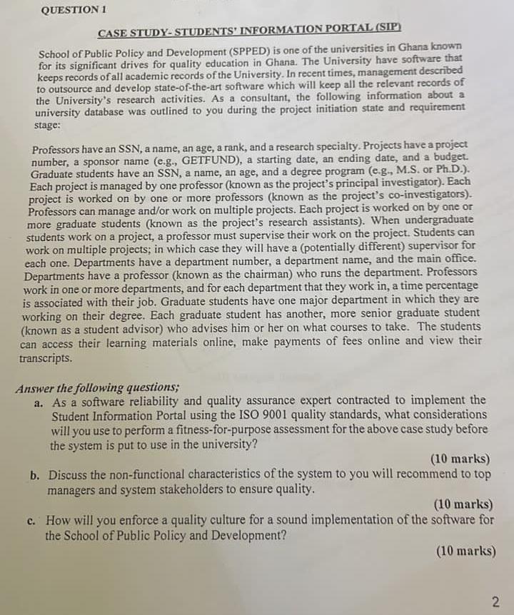 Solved QUESTION 1 CASE STUDY-STUDENTS' INFORMATION PORTAL | Chegg.com
