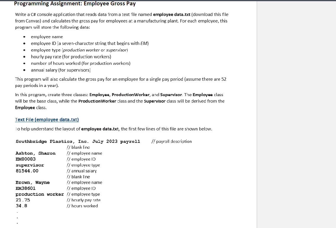 Solved Emplovee Class Ihe private member attributes of the | Chegg.com