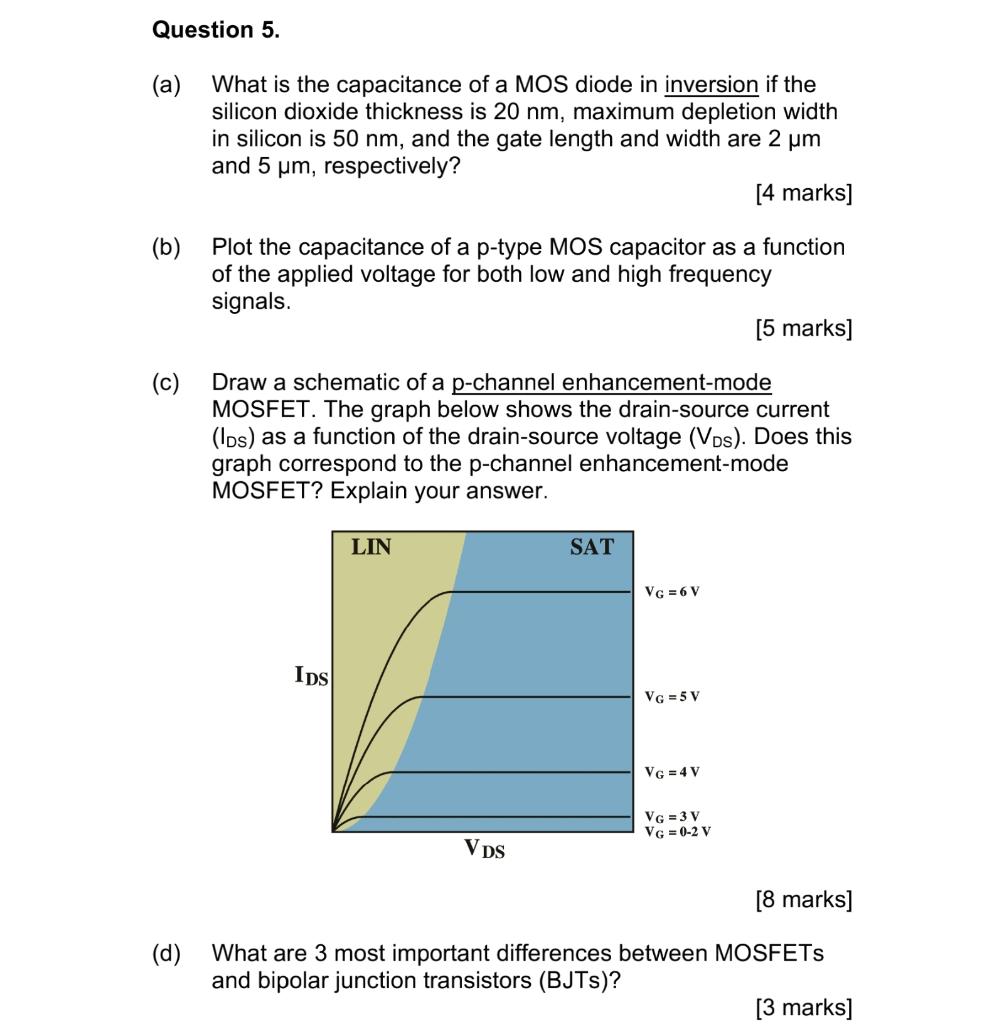 (b) Plot the capacitance of a p-type MOS capacitor as a function of the applied voltage for both low and high frequency signa