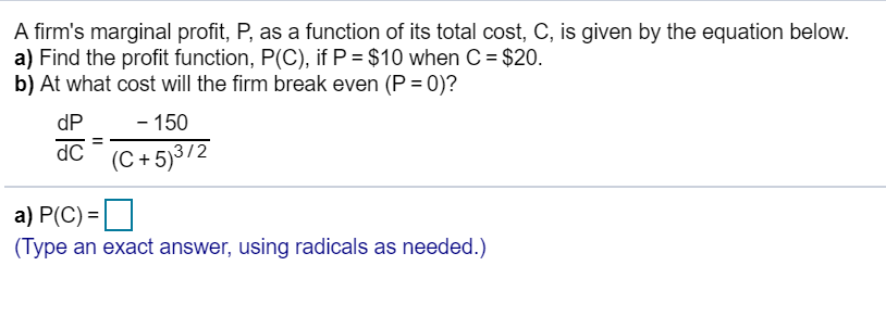 Solved A firm's marginal profit, P, as a function of its | Chegg.com