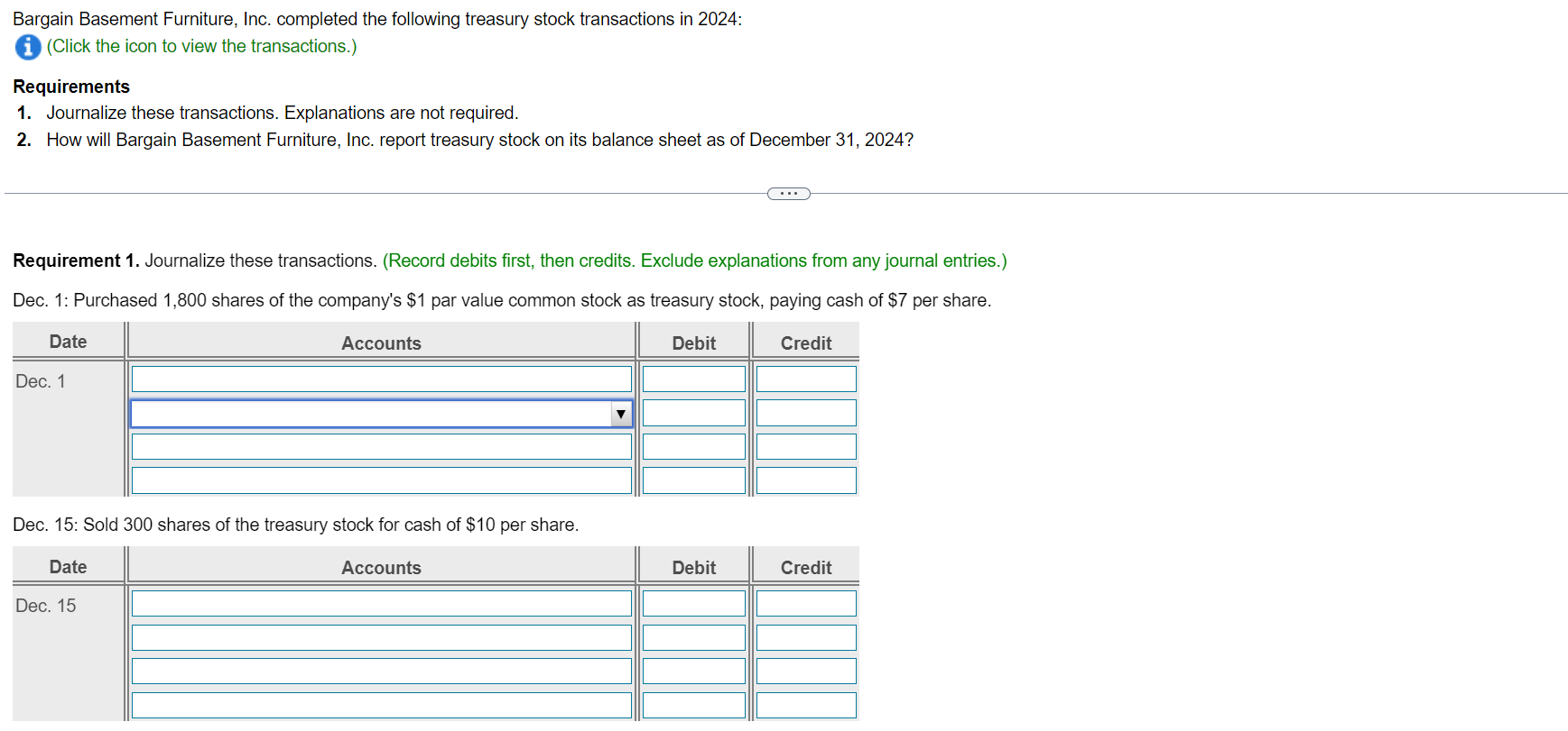Solved Bargain Basement Furniture, Inc. completed the