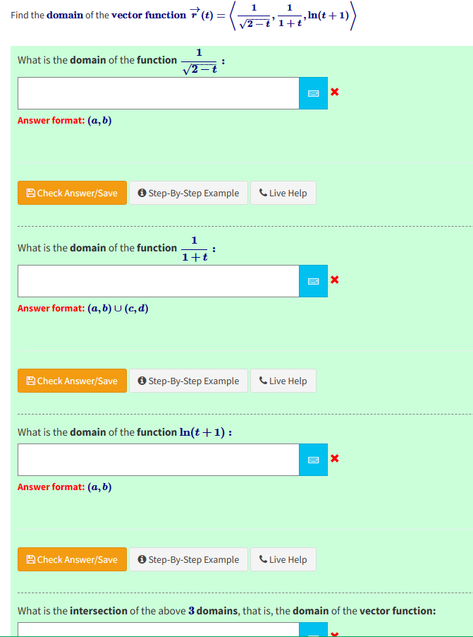 Solved Find the domain of the vector function | Chegg.com