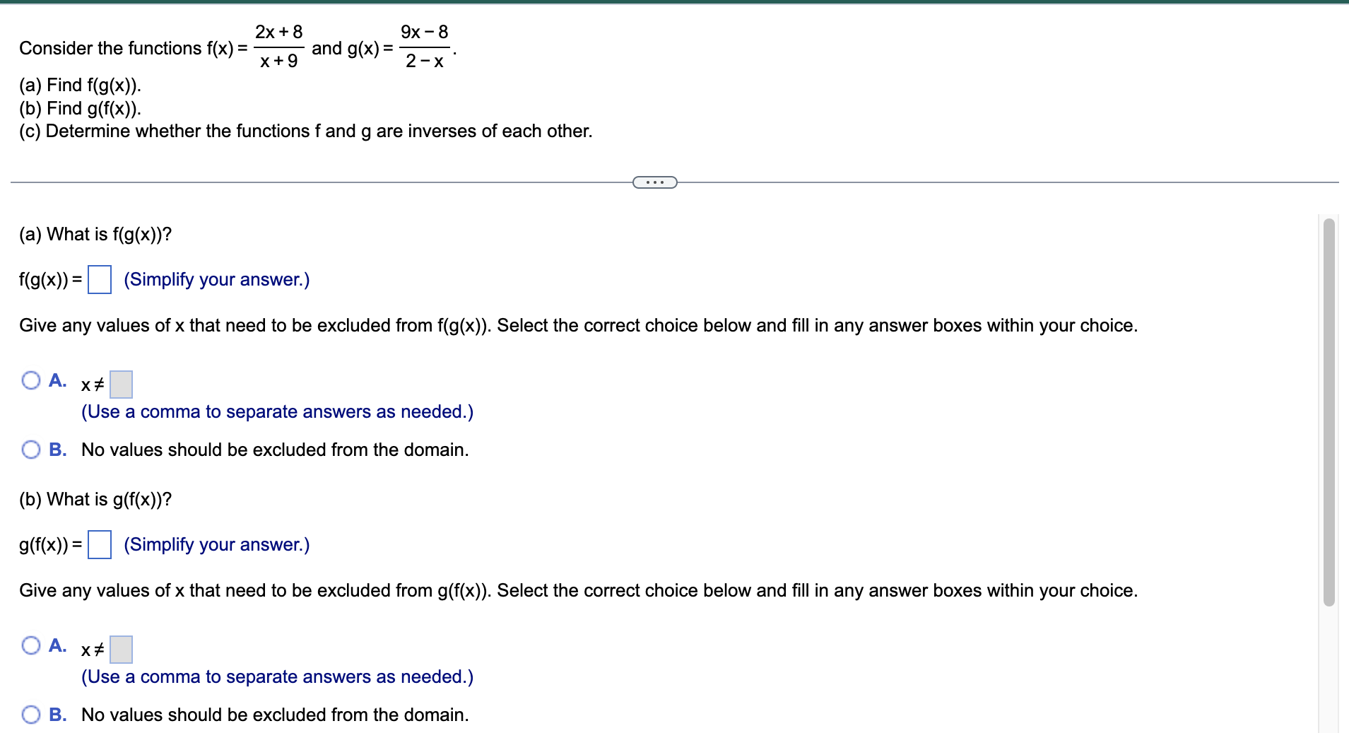 Solved (Use a comma to separate answers as needed.) B. No | Chegg.com
