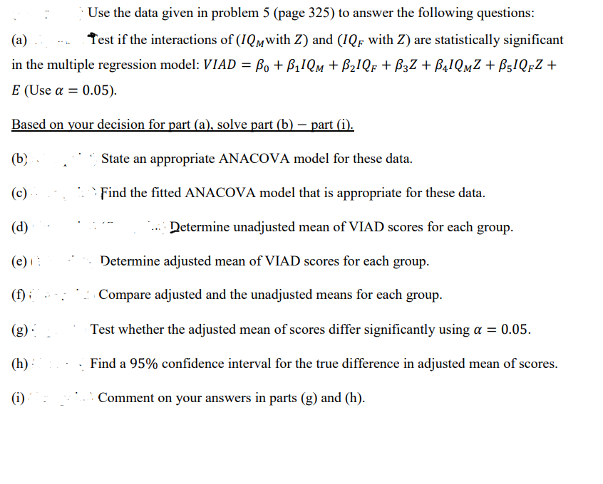 Solved Use the data given in problem 5 (page 325 ) to answer 