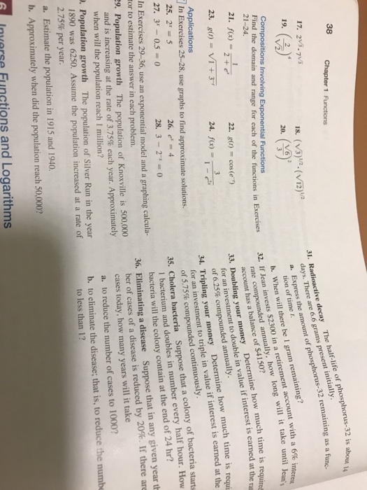 Solved 38 Chapter 1 Functions 31. Radioactive Decay The | Chegg.com