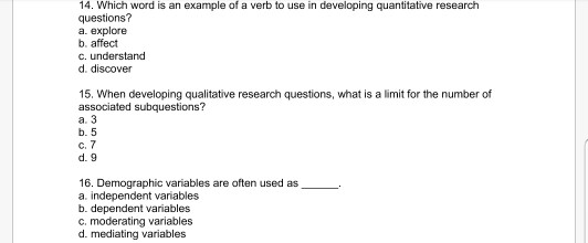 quantitative research exam questions and answers