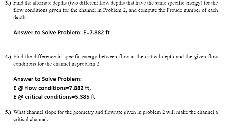 Solved 3.) Find the alternate depths (two different flow | Chegg.com