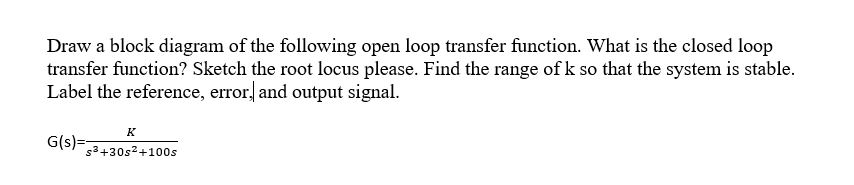 Draw a block diagram of the following open loop | Chegg.com