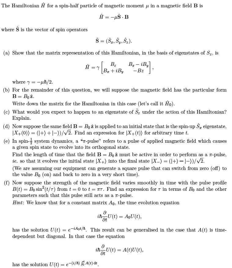 Solved The Hamiltonian For A Spin Half Particle Of Magnet Chegg Com