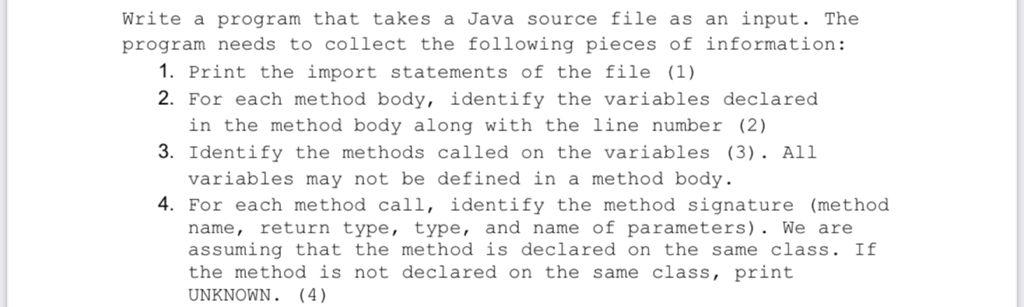 Solved Write a program that takes a Java source file as an | Chegg.com