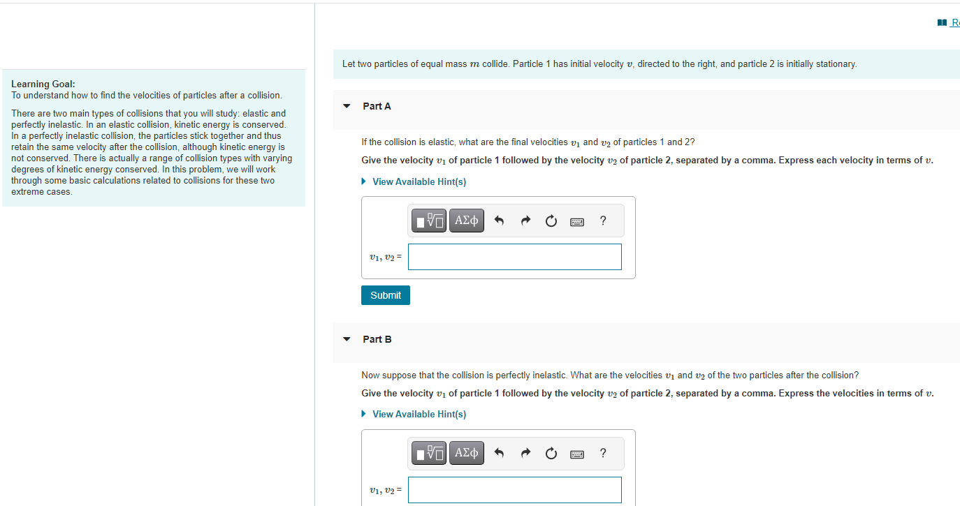 Solved Let two particles of equal mass m collide. Particle 1 | Chegg.com