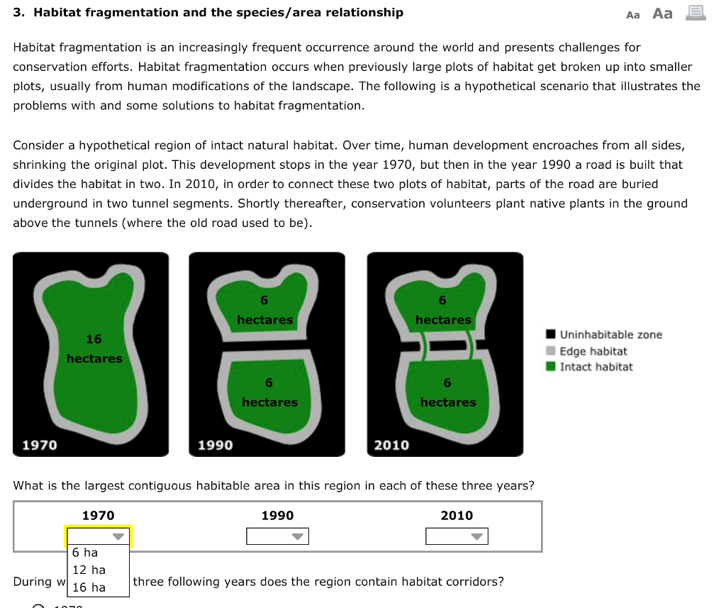 Solved 3. Habitat fragmentation and the species/area