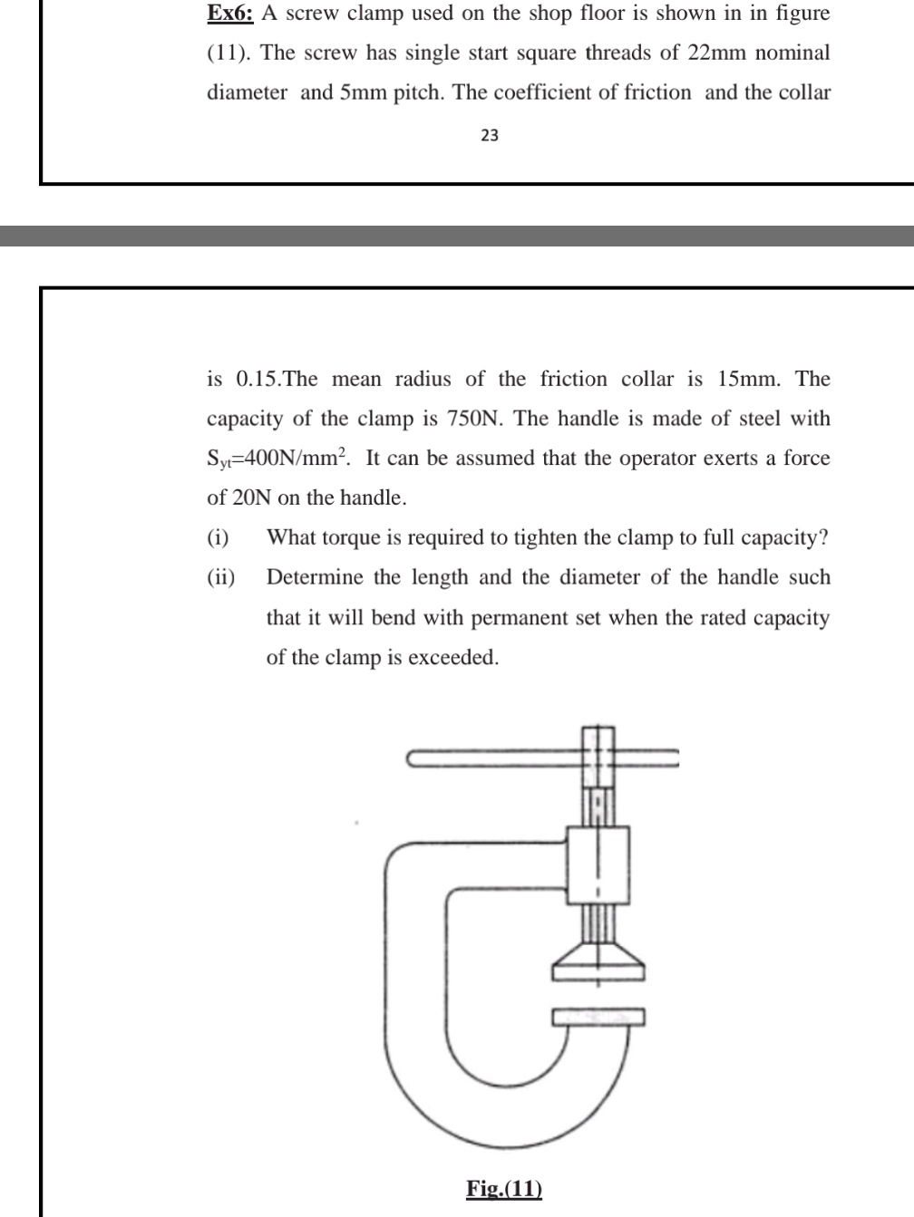 Solved Ex6: A screw clamp used on the shop floor is shown in | Chegg.com