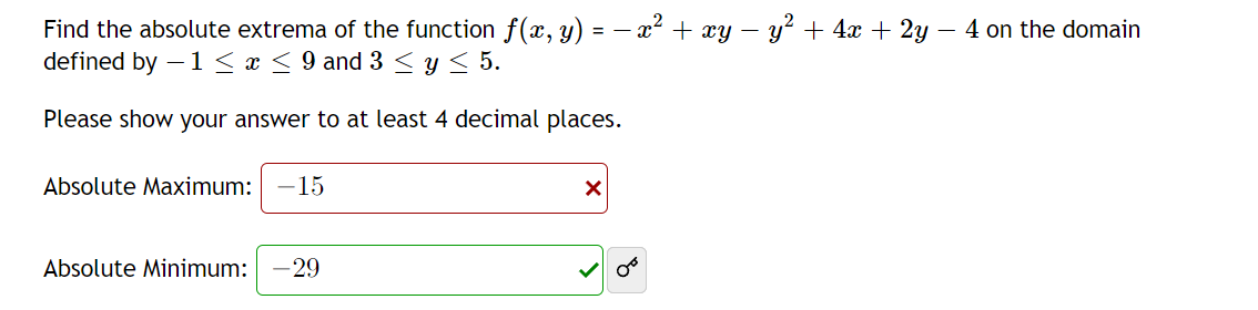 Solved Find the absolute extrema of the function f(x, y) = − | Chegg.com