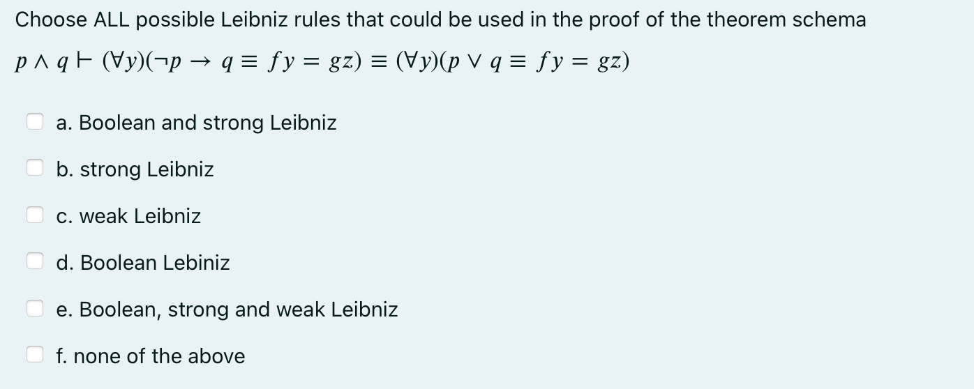 Solved Choose ALL Possible Leibniz Rules That Could Be Used | Chegg.com