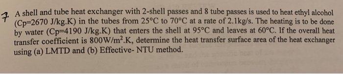 Solved A shell and tube heat exchanger with 2-shell passes | Chegg.com
