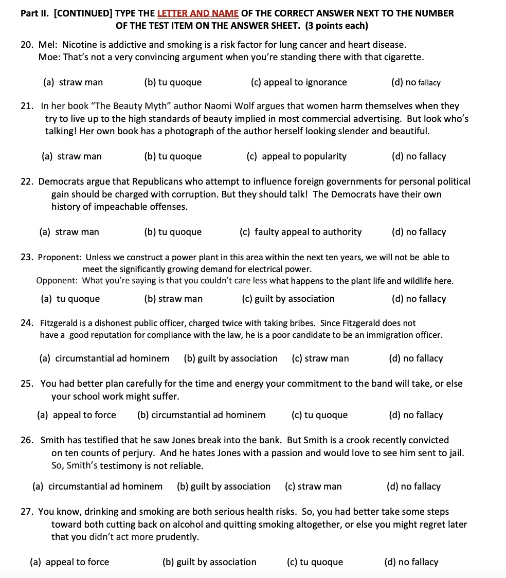 Part II. [CONTINUED] TYPE THE LETTER AND NAME OF THE | Chegg.com