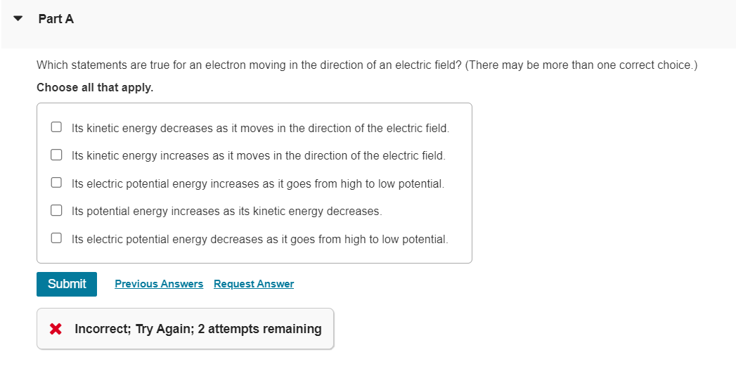 Solved Part AWhich statements are true for an electron | Chegg.com