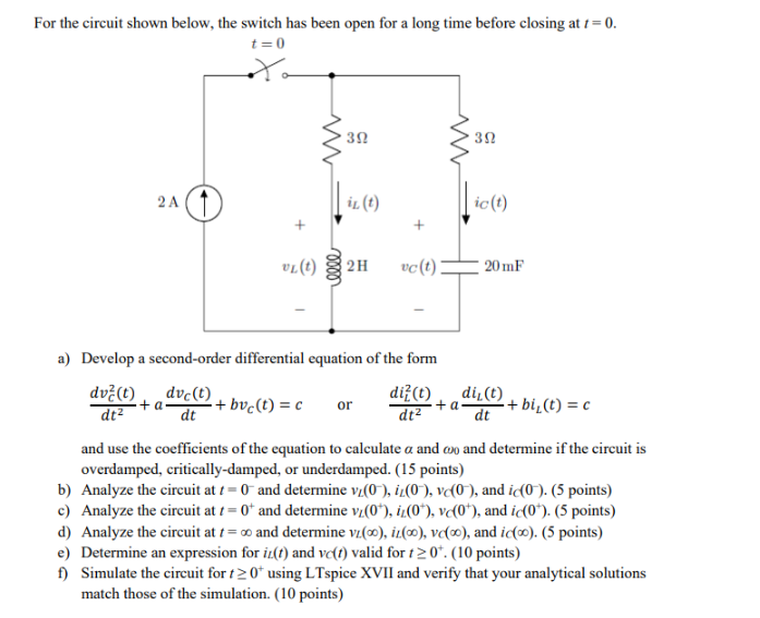 Solved For the circuit shown below, the switch has been open | Chegg.com