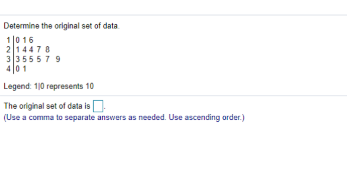 Solved Determine the original set of data. 11016 21 447 8