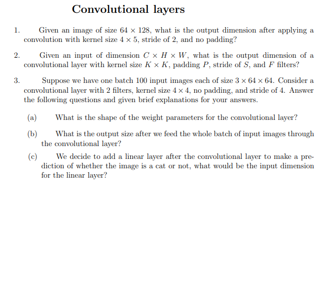 Convolution Image Size, Filter Size, Padding and Stride