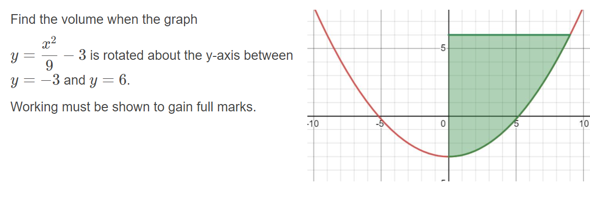 Solved -5 Find The Volume When The Graph X2 Y 3 Is Rotated 