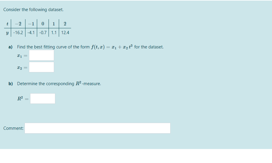 Solved Consider the following dataset. t -2 -1 0 1 2 y -16.2 | Chegg.com