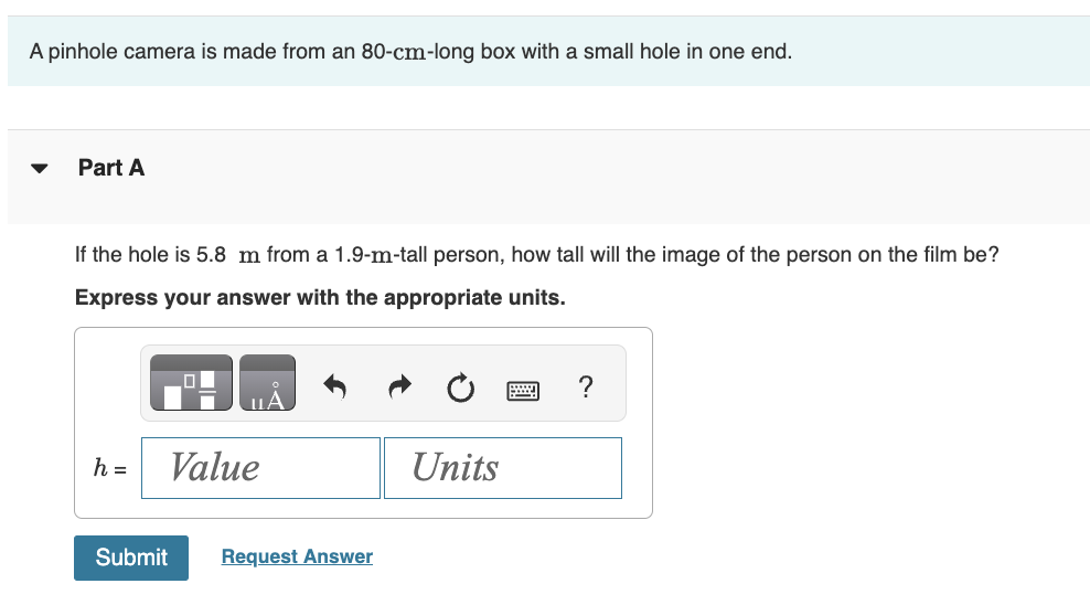 Solved A pinhole camera is made from an 80 -cm-long box with | Chegg.com