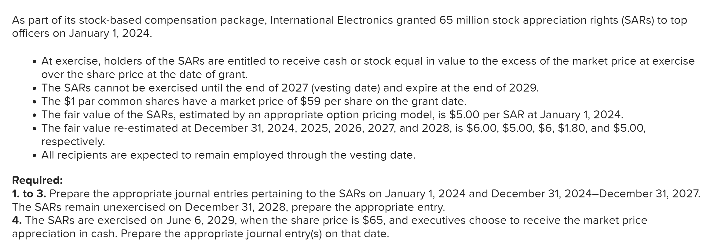 Solved As Part Of Its Stock-based Compensation Package, | Chegg.com