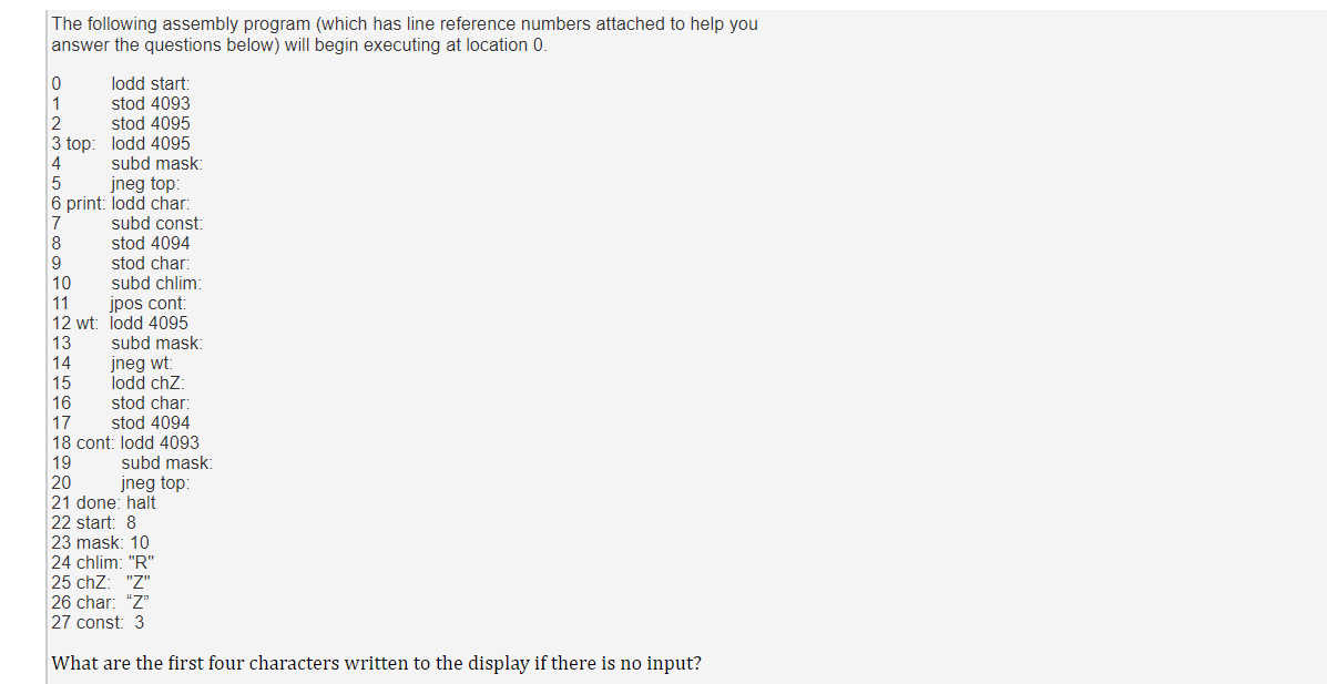 Solved The following assembly program (which has line