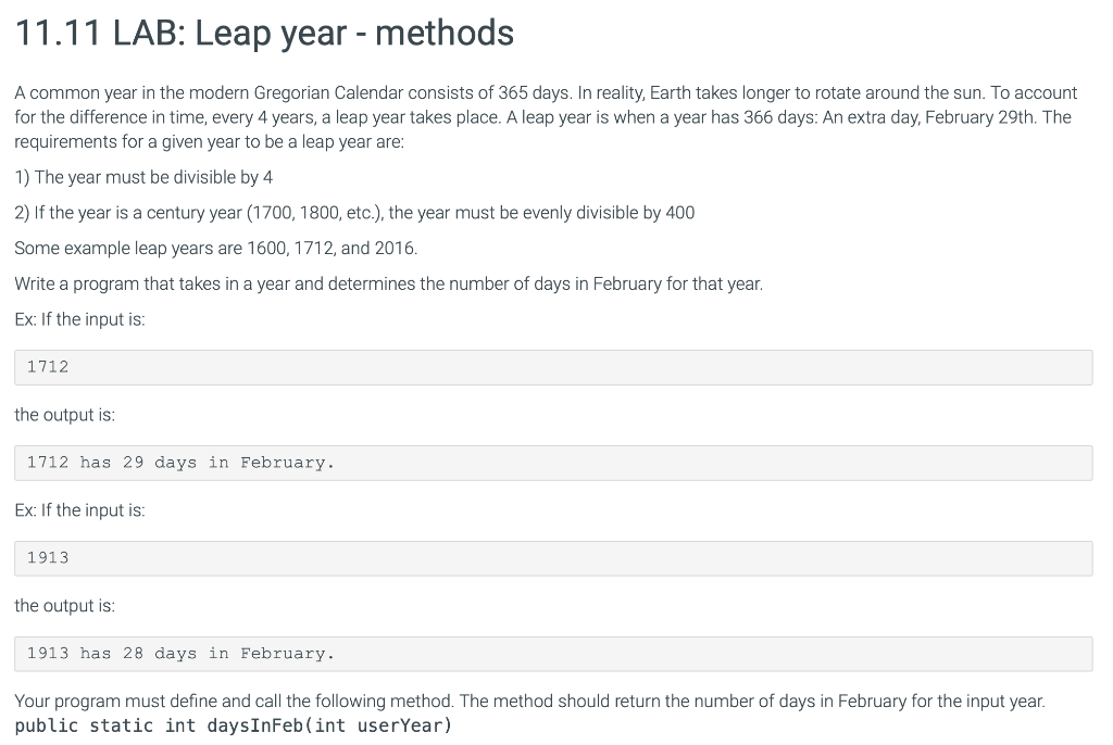 Solved 11.11 LAB Leap year methods A common year in the