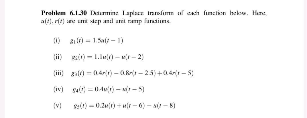 Solved Problem 6.1.30 Determine Laplace transform of each | Chegg.com