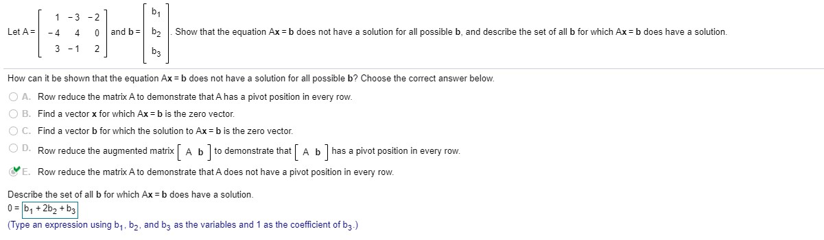Solved b1 Let A = 1 -3 -2 -4 4 0 3 -1 2 and b = b 2 Show | Chegg.com