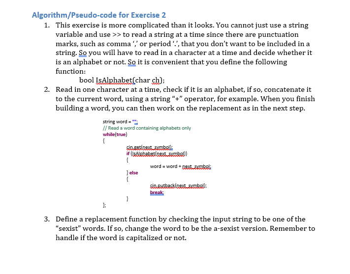 Solved Exercise 2 (Prog Proj 8.7) (Use the string class to | Chegg.com