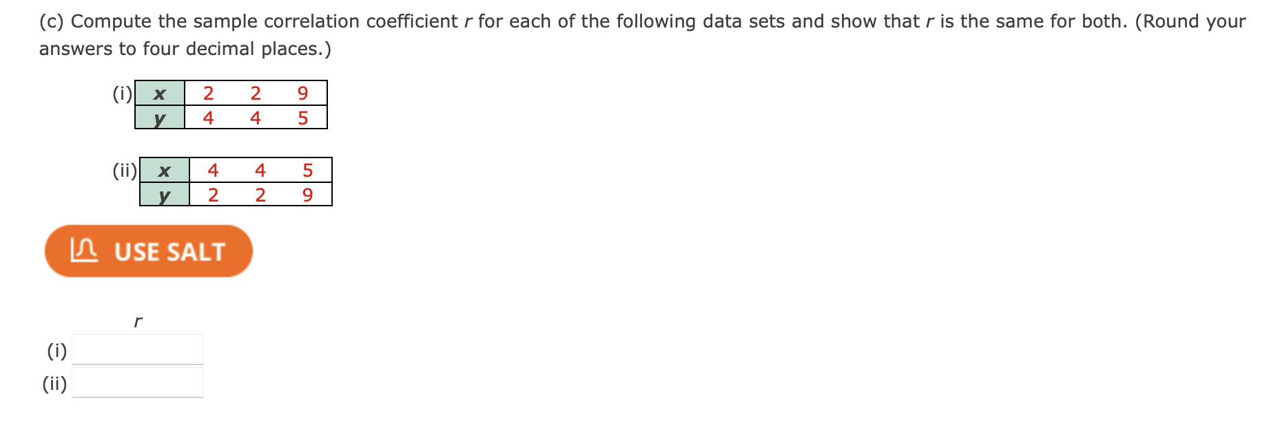 Solved (c) Compute the sample correlation coefficient r for | Chegg.com