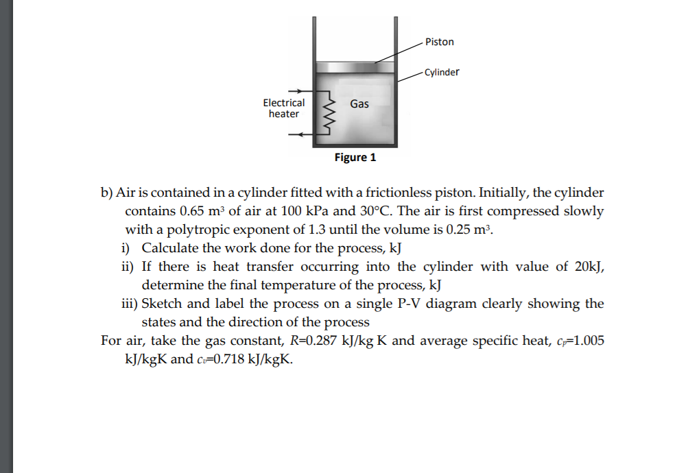 Solved Piston Cylinder Electrical heater Gas Figure 1 b)