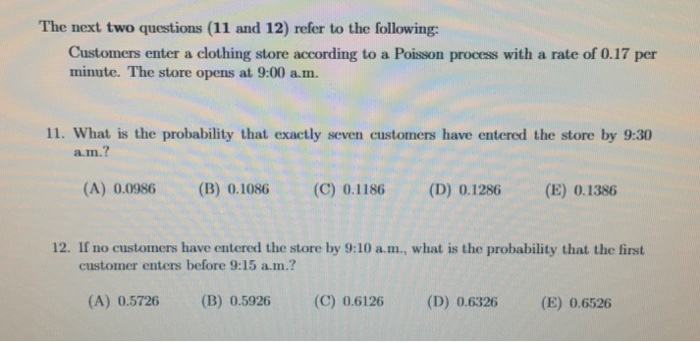 Solved The next two questions (11 and 12) refer to the | Chegg.com